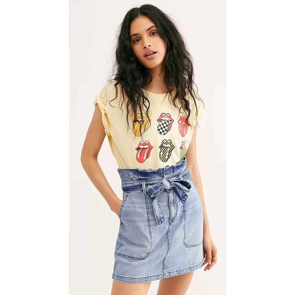 Free People Size 8 Splendor in the Grass Paperbag High Waist Denim Skirt Indigo - Picture 8 of 8